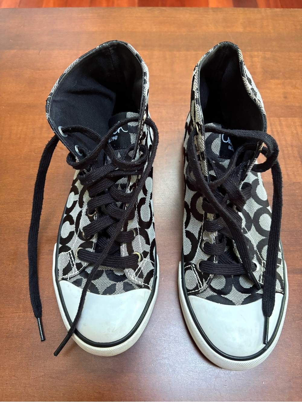 Coach Black and Cream Signature High-Top Sneakers ladies 7 1/2
